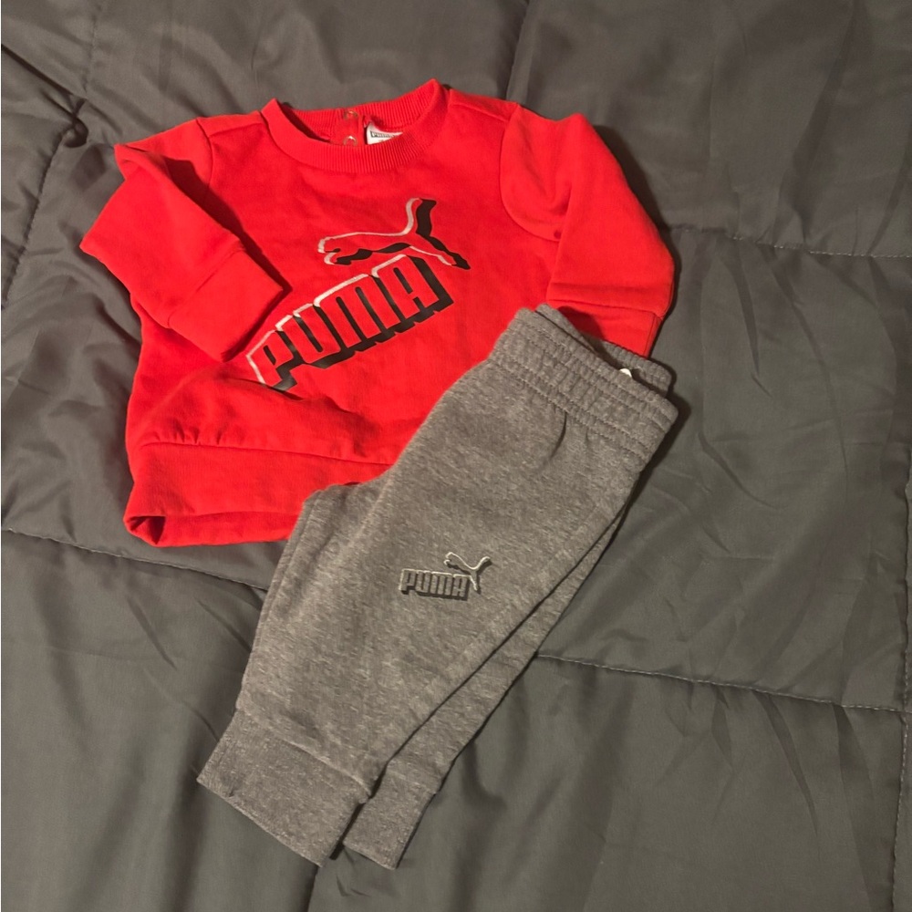 Puma Kids Red Sweatshirt and Gray Joggers